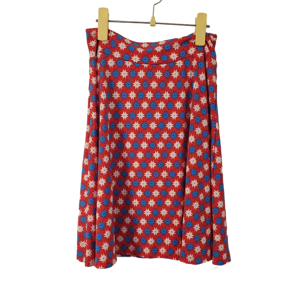 LULAROE Youth Kids Red White Blue Geometric Stars Azure Skirt Sz 14 4th Of July